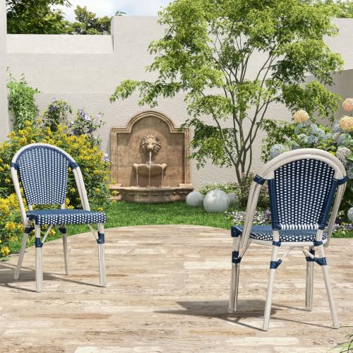 Image of PURPLE LEAF French Bistro Dining Chairs Set of 2, White Finish, Deep Blue