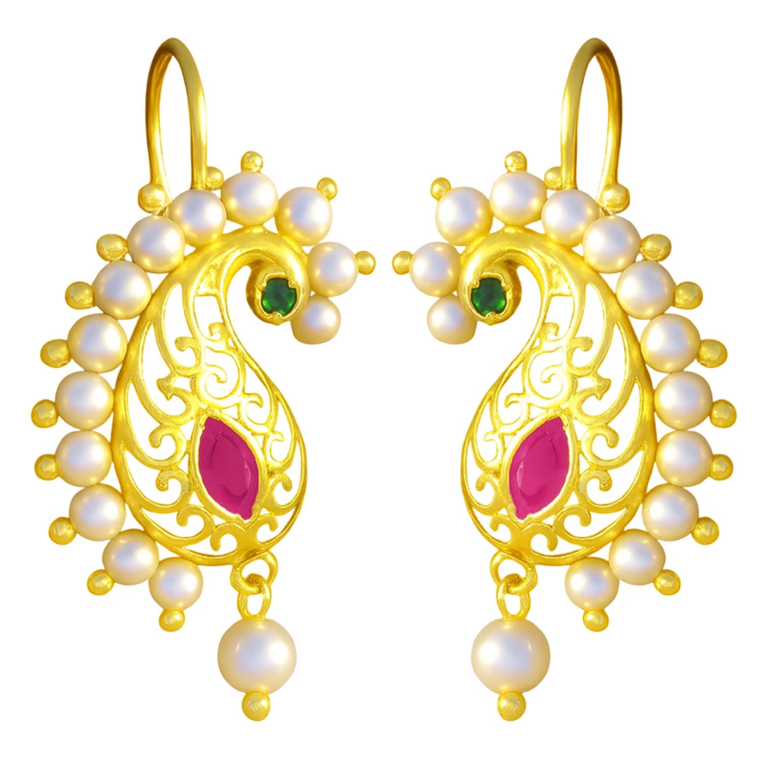 VAMAFashions Half Moon Or Peacock Shape Maharashtrian Traditional Press on Bugadi Upper Ear Clip on Earrings For Women & Girls
