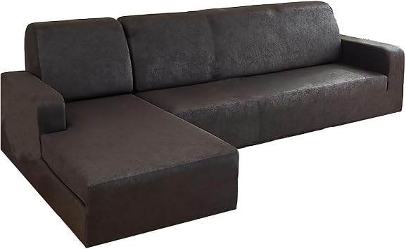 Waterproof Sofa Cover Corner Couch, PU Leather, L-Shaped Sofa Cover 2 Split Elastic Sofa Cover with L-Shaped Replacement Cover Elastic Bottom-Black-3 Seater + 3 Seater