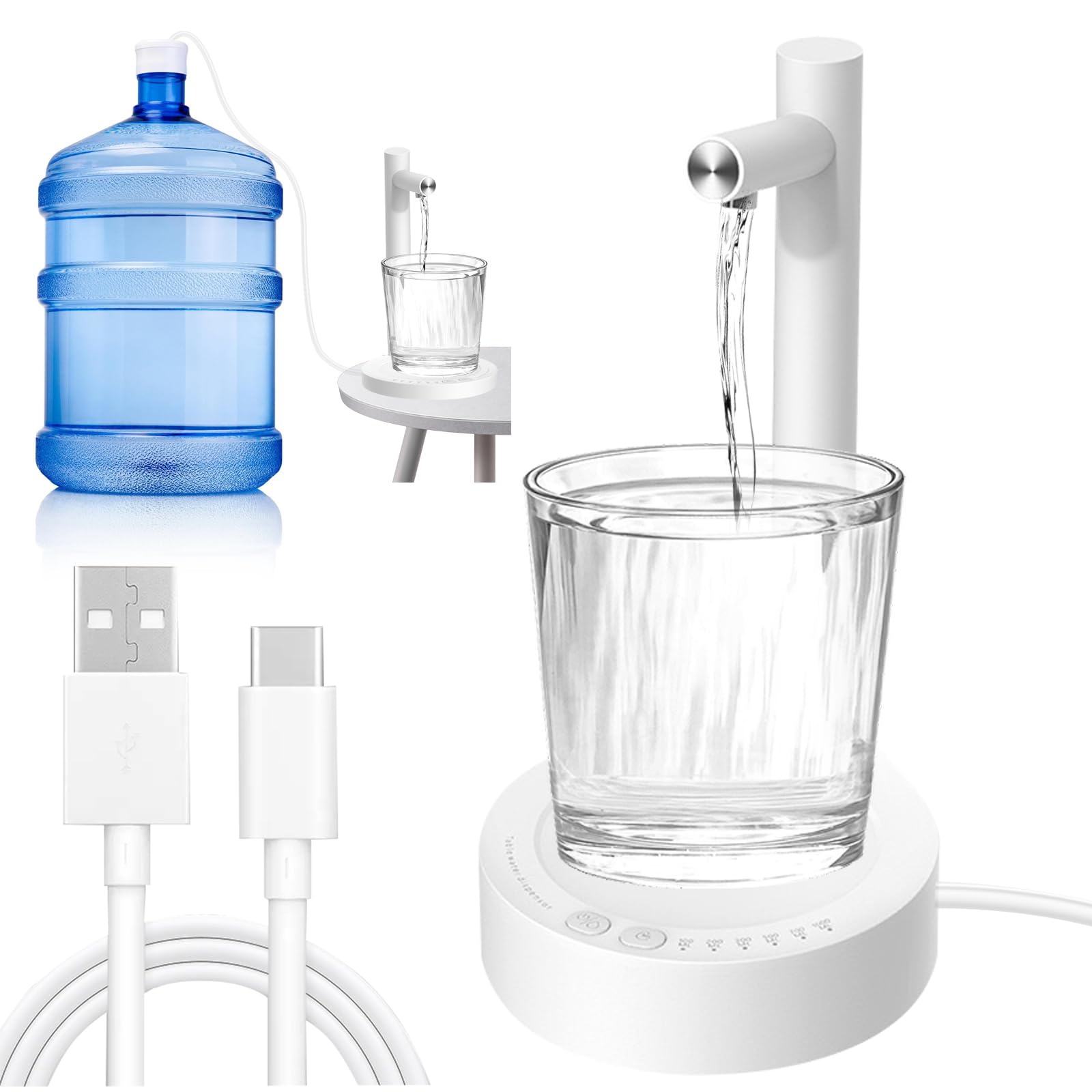 Pompa Per Bottiglie Acqua, Automatica Pompa Portatile, 6 Livelli Distributore con Vassoio di Supporto, USB Ricarica Dispenser Di Acqua Intelligente, Campeggio