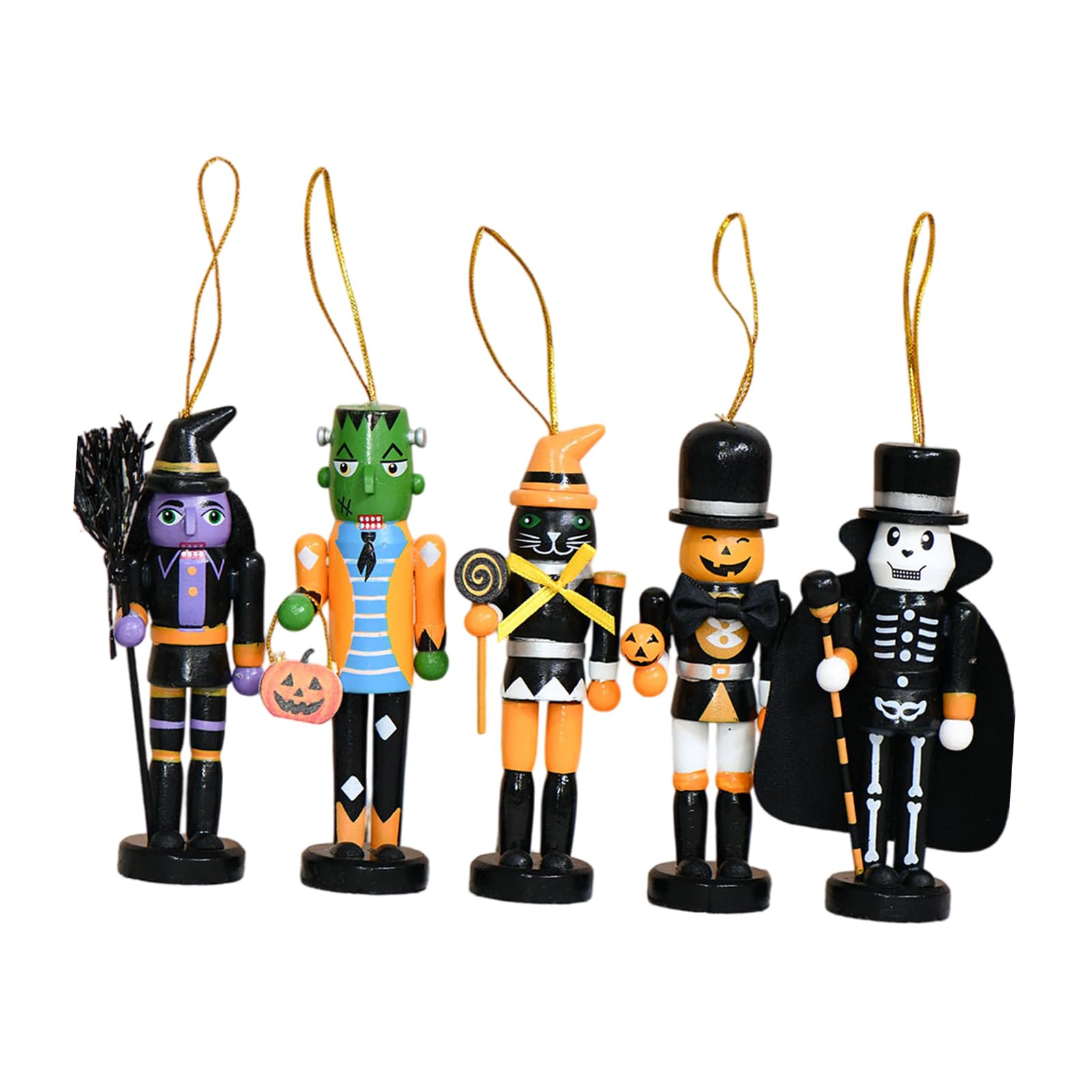 Whoasyst Nutcrackers Halloween Decoration Wooden Nutcrackers Figures Ornament Festive Halloween Decors for Table Shelf Decors Decorations