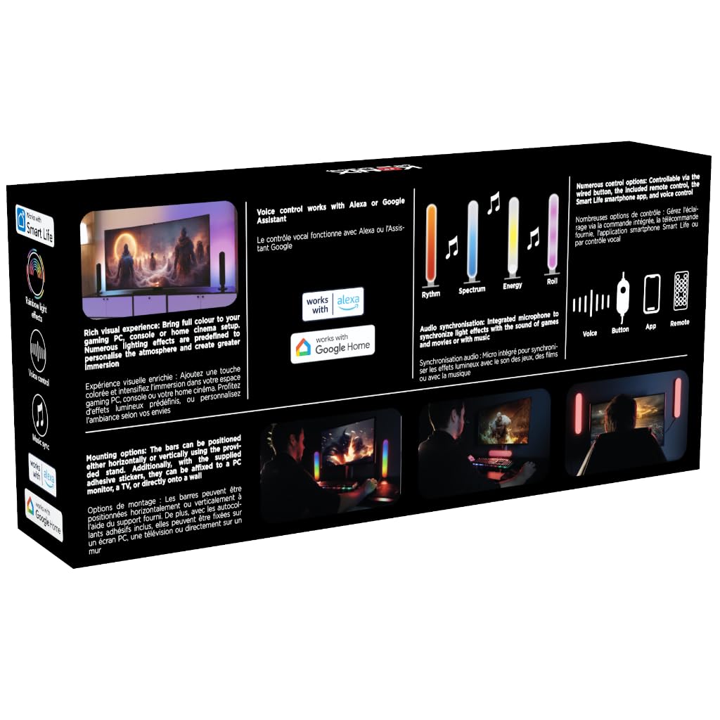Konix Drakkar Barre di illuminazione gaming LED Flame - Illuminazione RGBIC - Sincronizzazione musicale - Integrazione domotica Tuya - Altezza 30 cm
