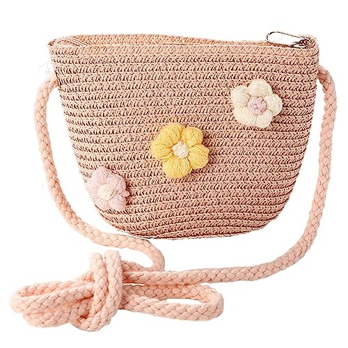 JAHEMU Mädchentaschen Blumen Stroh Tasche mit Reißverschluss Strohtasche Crossbody bag Stroh Umhängetasche für den Urlaub Reise Outdoor Aktivitäten