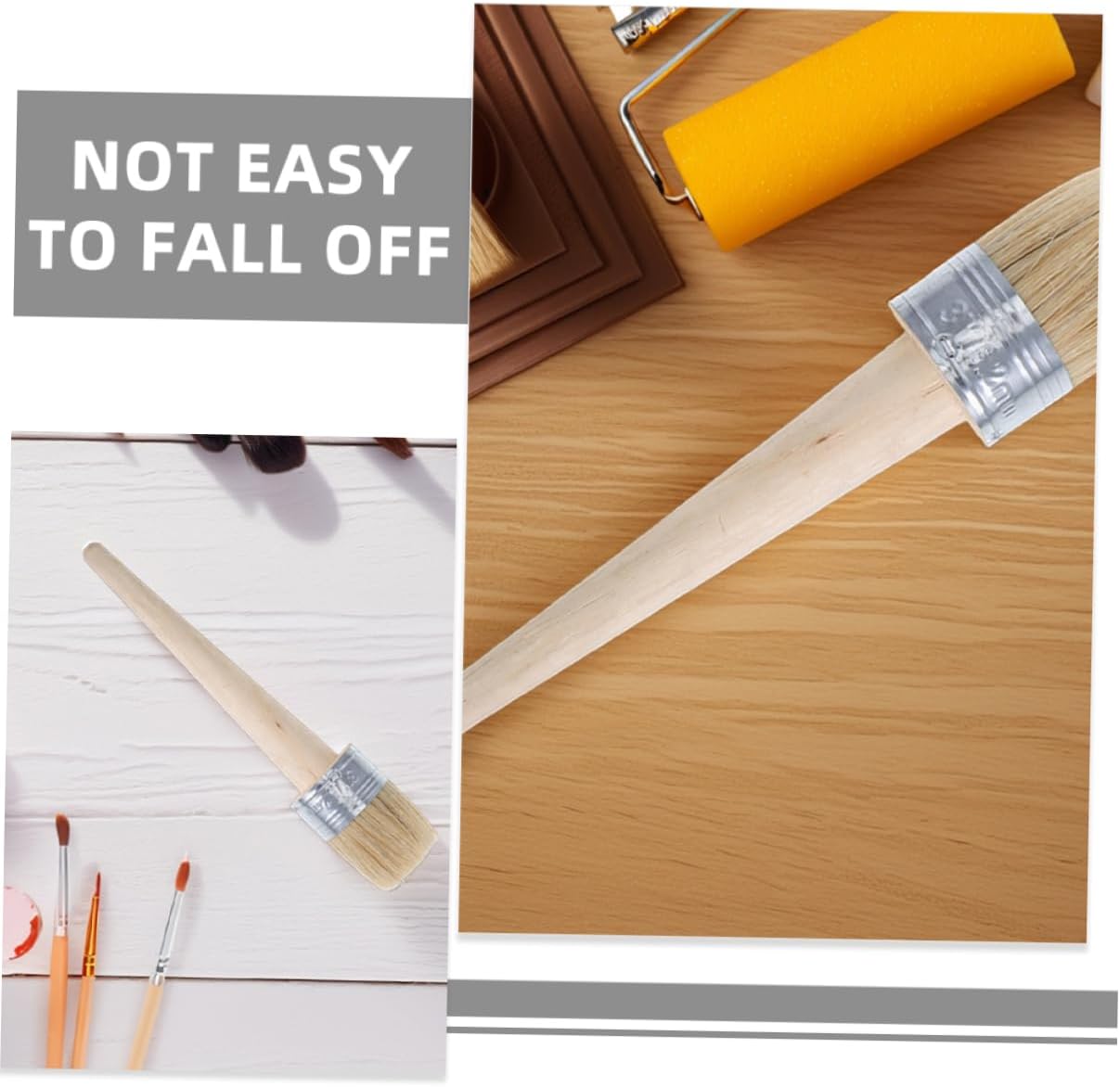 2PCS Round Paint Brushes for Wall Painting Chalk Painting DIY Art Crafts Durable Bristles for Waxing and Home Decor Projects