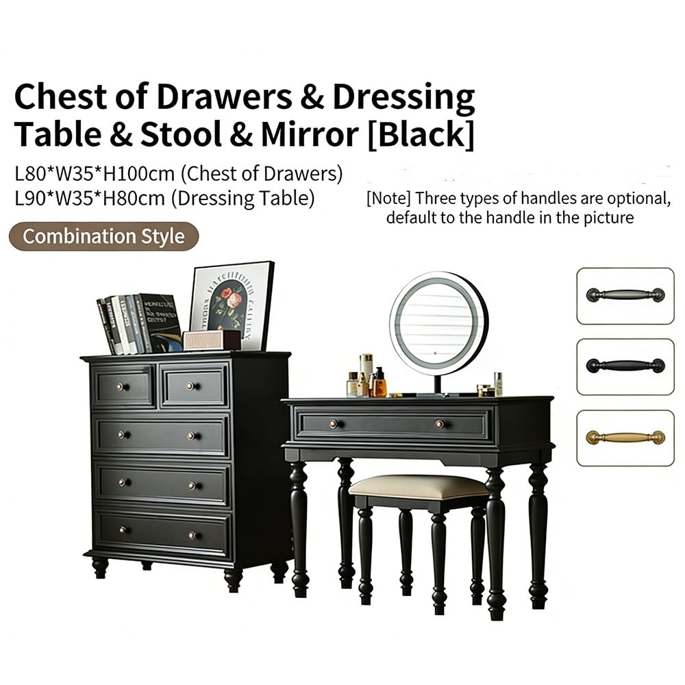Tavolo della vanità Toeletta americana retro nera in legno massello con cassettiera combinata dal design moderno e minimalista