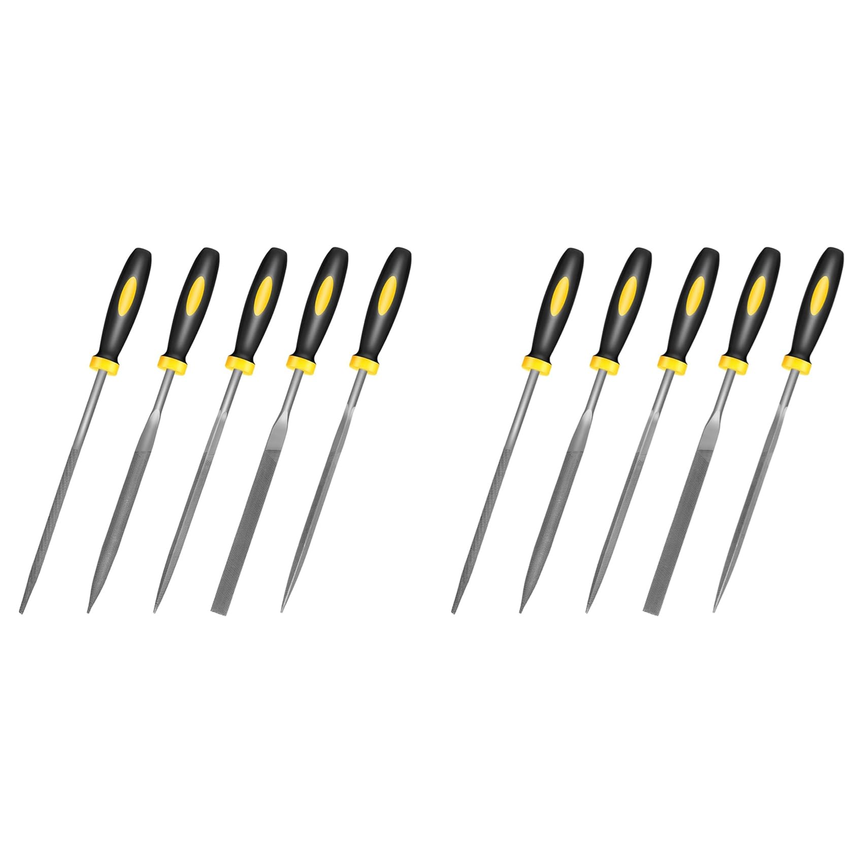 Jnchdghwa As Shown Small Hand Metal File Set, 6.3In, 10Pcs, Strength Alloy Steel Needle Files Round, Bi Half-Round, Flat, Square,Triangular