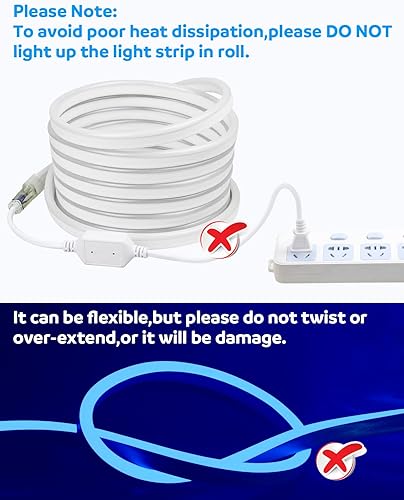 Miniatura 4 de Aclorol Tira de luces LED de neón para exteriores, impermeable, 50 pies, tira de luces LED de neón flexible, color azul, CA 110-130 V, controlador