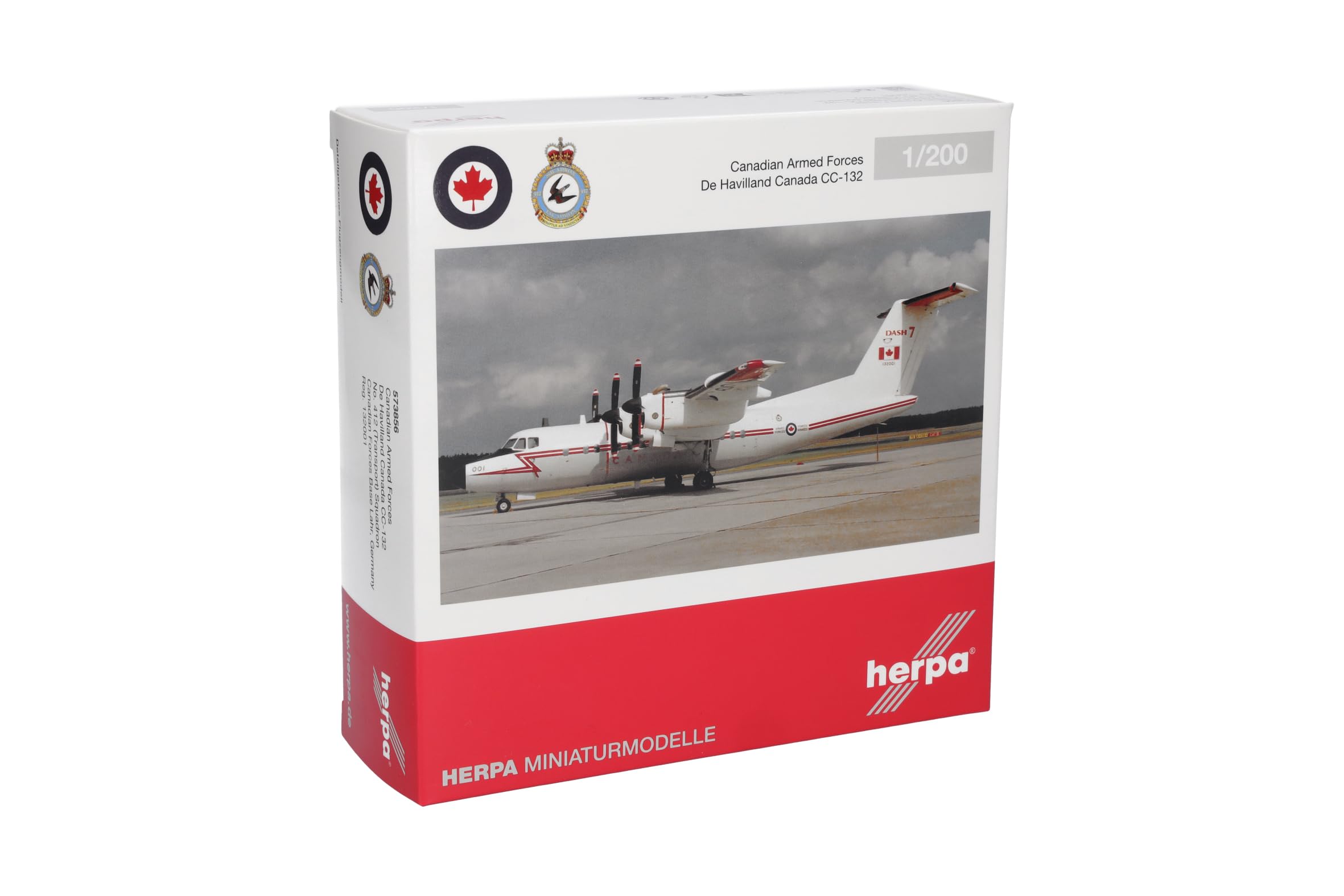 Herpa modellino aereo Canadian Armed Forces De Havilland Canada CC-132 (DHC-7), Germania, miniatura in scala 1:200, oggetto da collezione, modello di aereo con supporto, metallo