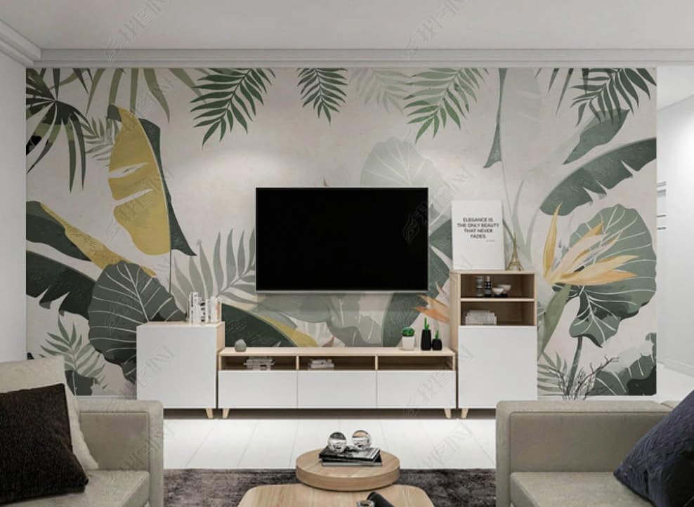 Papier peint tropical clair pour chambre et salon effet jungle élégante