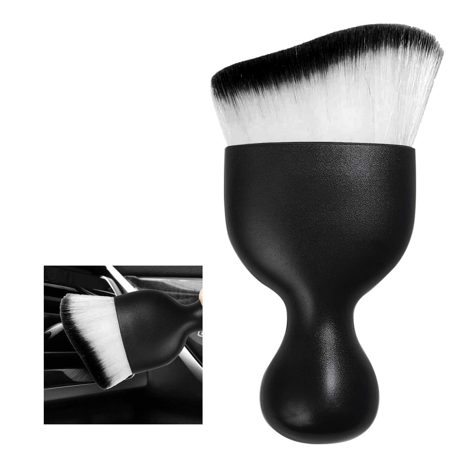 ZicinerCar Interior Dust Brush, Auto Soft Bristle Detailing Cleaners, Curved Design Dirt Clean Brushes, Cleaners Tool for Vehicle Dashboard, Air Conditioner Vents, Leather (White & Black)