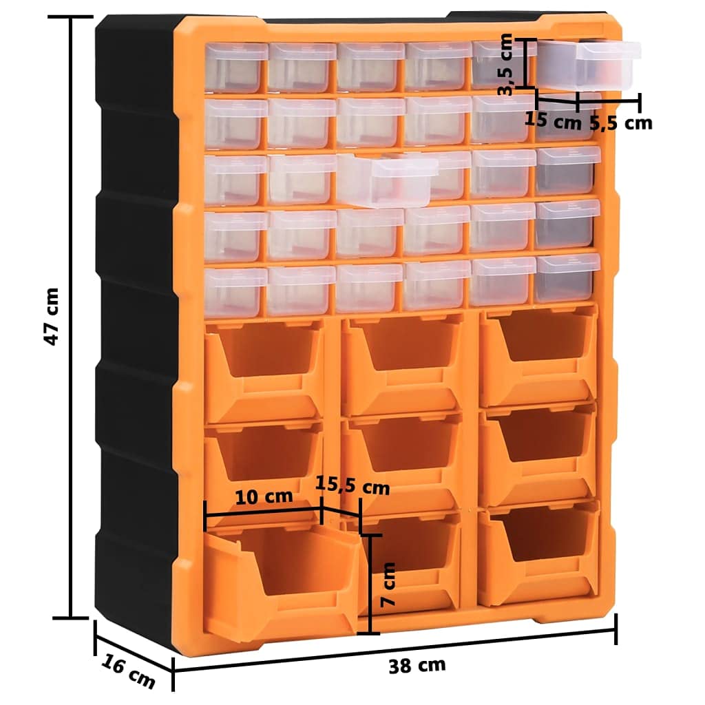 Wielofunkcyjny organizer do szuflad z 39 szufladami, tworzywo sztuczne PP, 38 x 16 x 47 cm, kieszeń na małe części, skrzynka narzędziowa, do przechowywania narzędzi, warsztatu, garażu