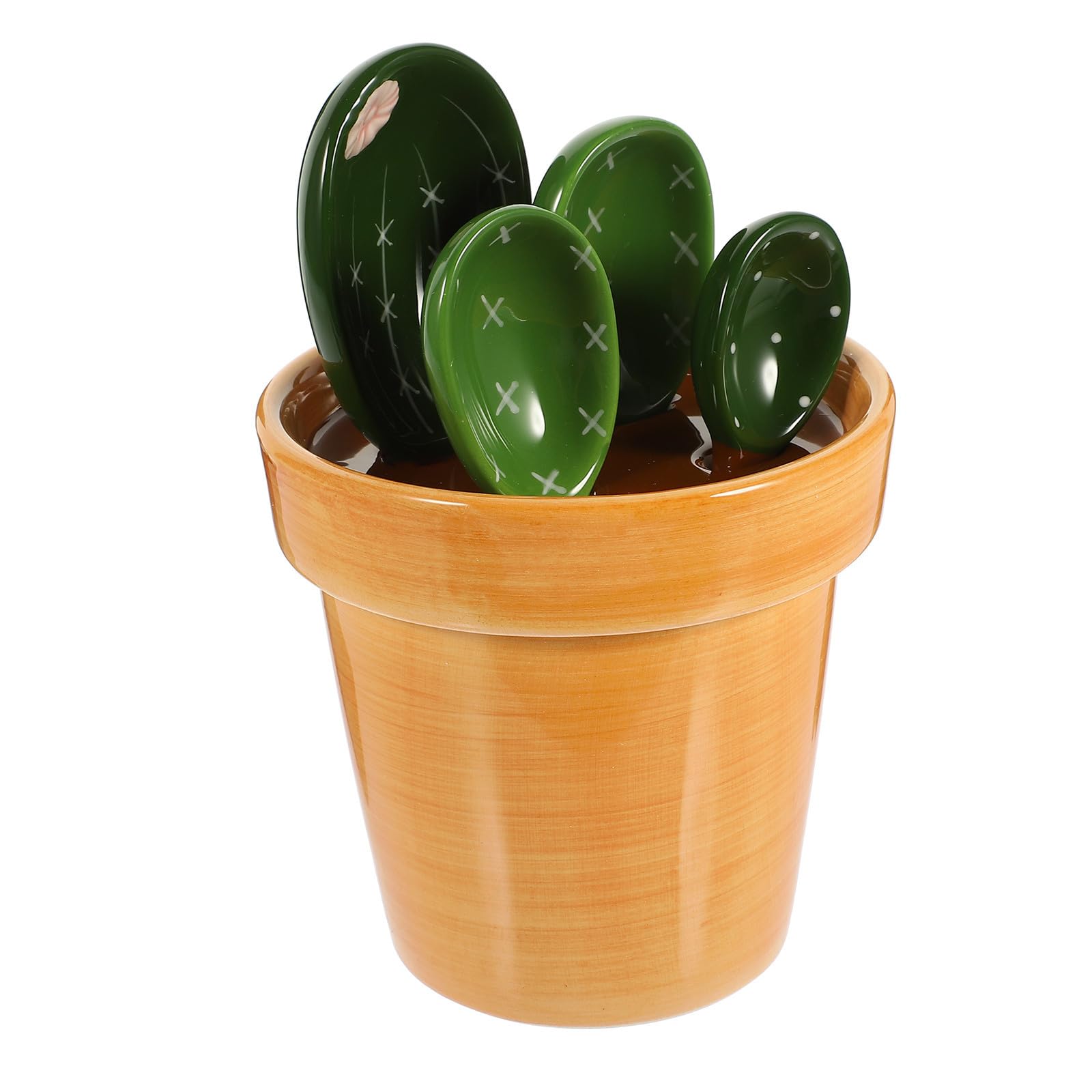 CRAFTHROU 1 Juego Cucharas Medidoras con Soporte Estilo Cactus Utensilios de Cocina para Repostería Medición Precisa para Café Especias y Condimentos
