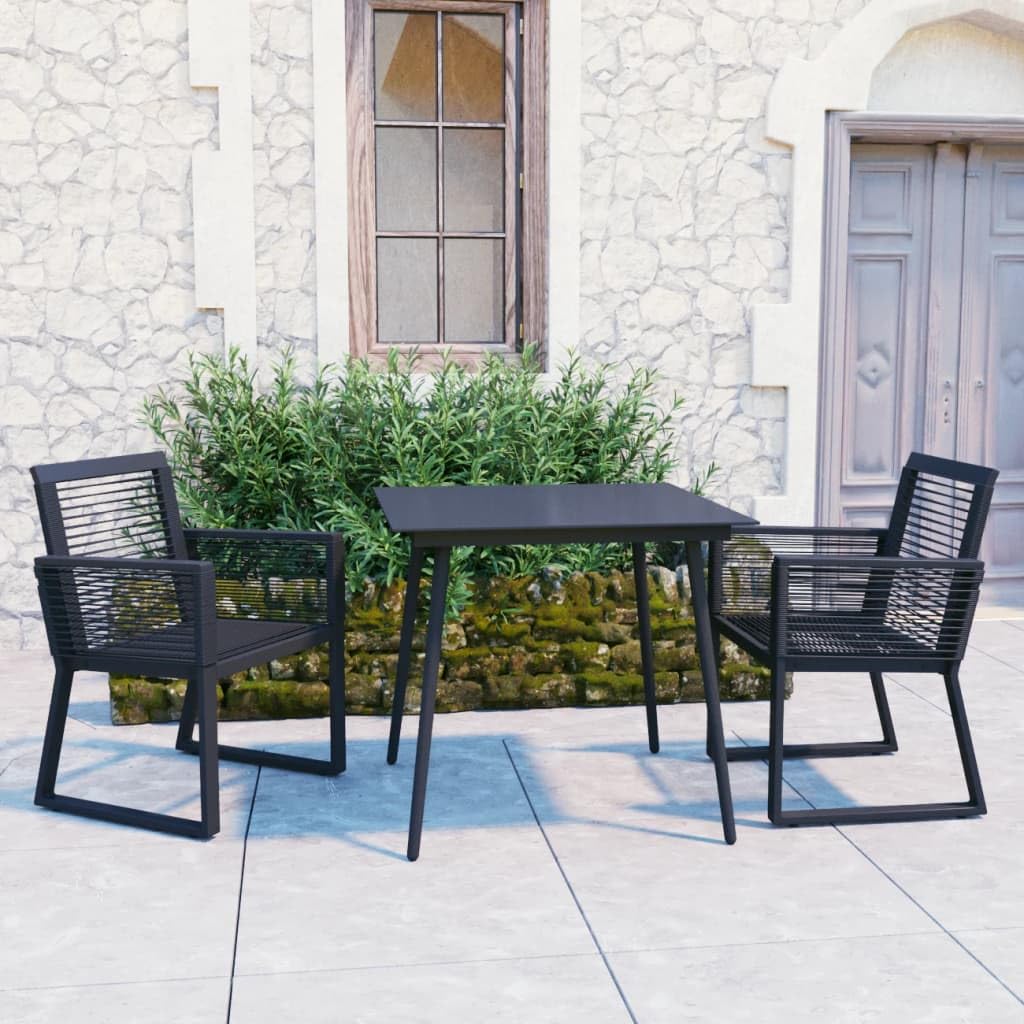 Mobiliario - Juego de comedor de 3 piezas para exteriores, ratán de PVC, color negro