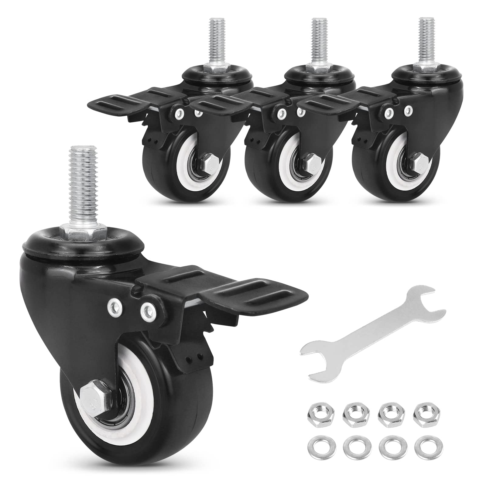 2" Stem casters Set of 4 Heavy Duty Inch Threaded Stem 3/8"- 16 x 1 casters Wheels with Locking Furniture casters Swivel Castors with Brakes 500Lbs