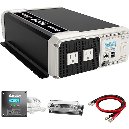 Energizer 1100 Watt 12V to 110v Pure Sine Wave Inverter Dual AC Outlets & USB, Installation Kit Included, Automotive Power for Tools, Camping Essentials & Car Accessories - ETL Approved UL STD 458