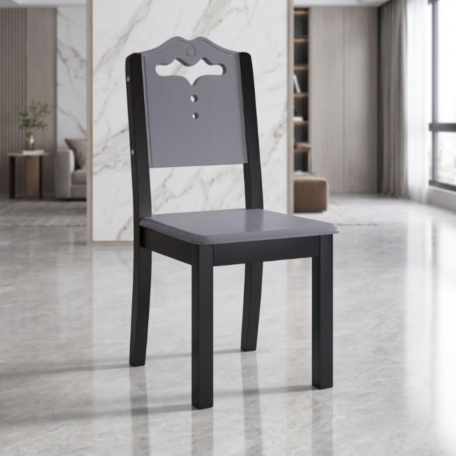 Chaise Salle à Manger Non Pivotante Chaise En Bois Massif Épuré Meuble pour Restaurant, Noir, Gris, style to 2