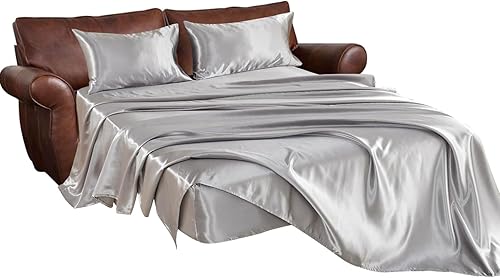 Kingnex Juego de sábanas y fundas de almohada de satén tamaño Queen para sofá cama extraíble, suave y sedosa microfibra de 4 piezas (60 x 74 x 6