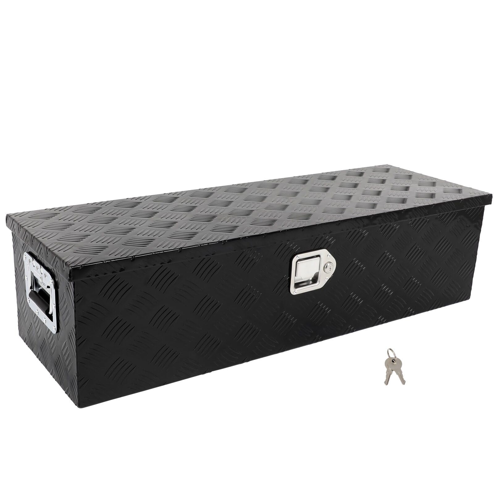 Truck Bed Tool Box 39inch Underbody Flatbox Truck Bed RV Trailer Pickup Toolbox Heavy Duty Underbed Tools Chest Box with Side Handle, Lock and Keys Black