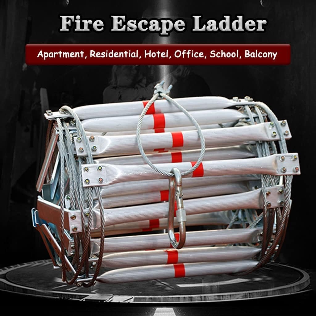 Escalera Plegable De Emergencia En Caso De Incendio, Escalera De Cuerda De Alambre Resistente A Las Llamas De Aleación De Aluminio Multifuncional Reutilizable, Esca(Size:12M/39.4FT,Color:40cm Spacing)