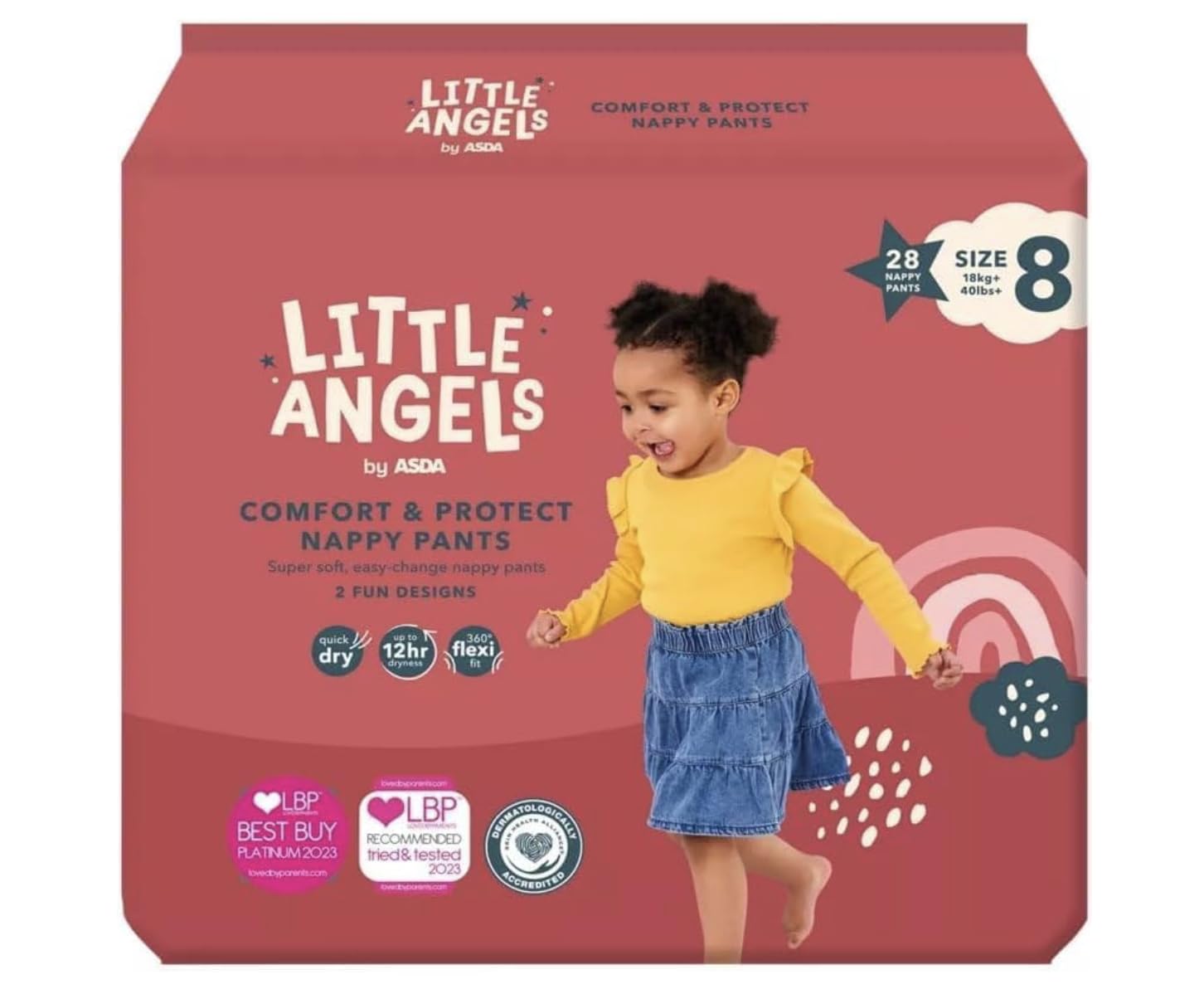 Little Angels by ASDA Comfort & Protect Nappy Pants, Size 8, 18kg+, Pack of 28
