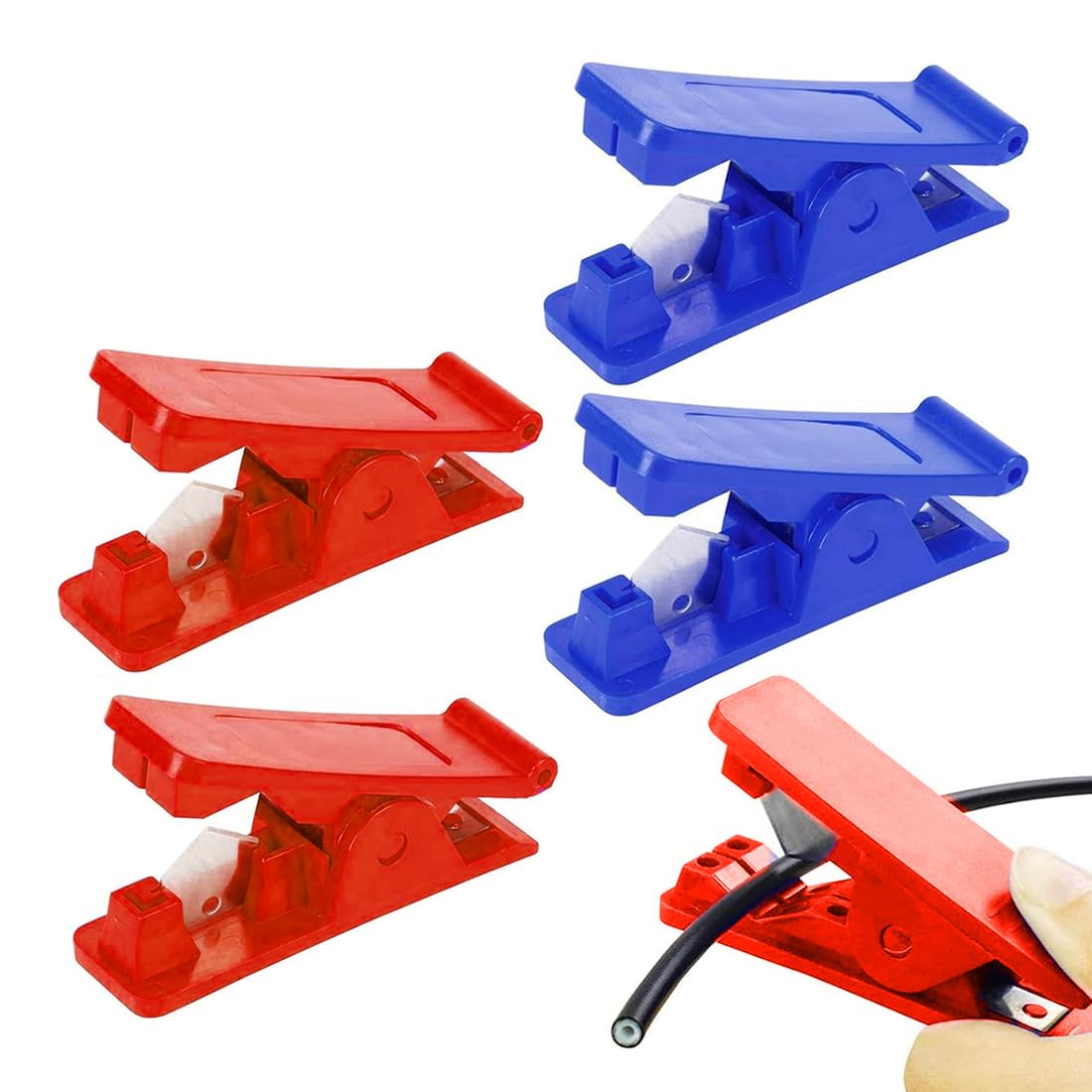 OUDQFCJ 2 piezas Cortatubos de plástico, herramienta de corte para PU, PE y PVC, cortatubos de plástico, goma blanda, silicona, cortatubos (azul, rojo)