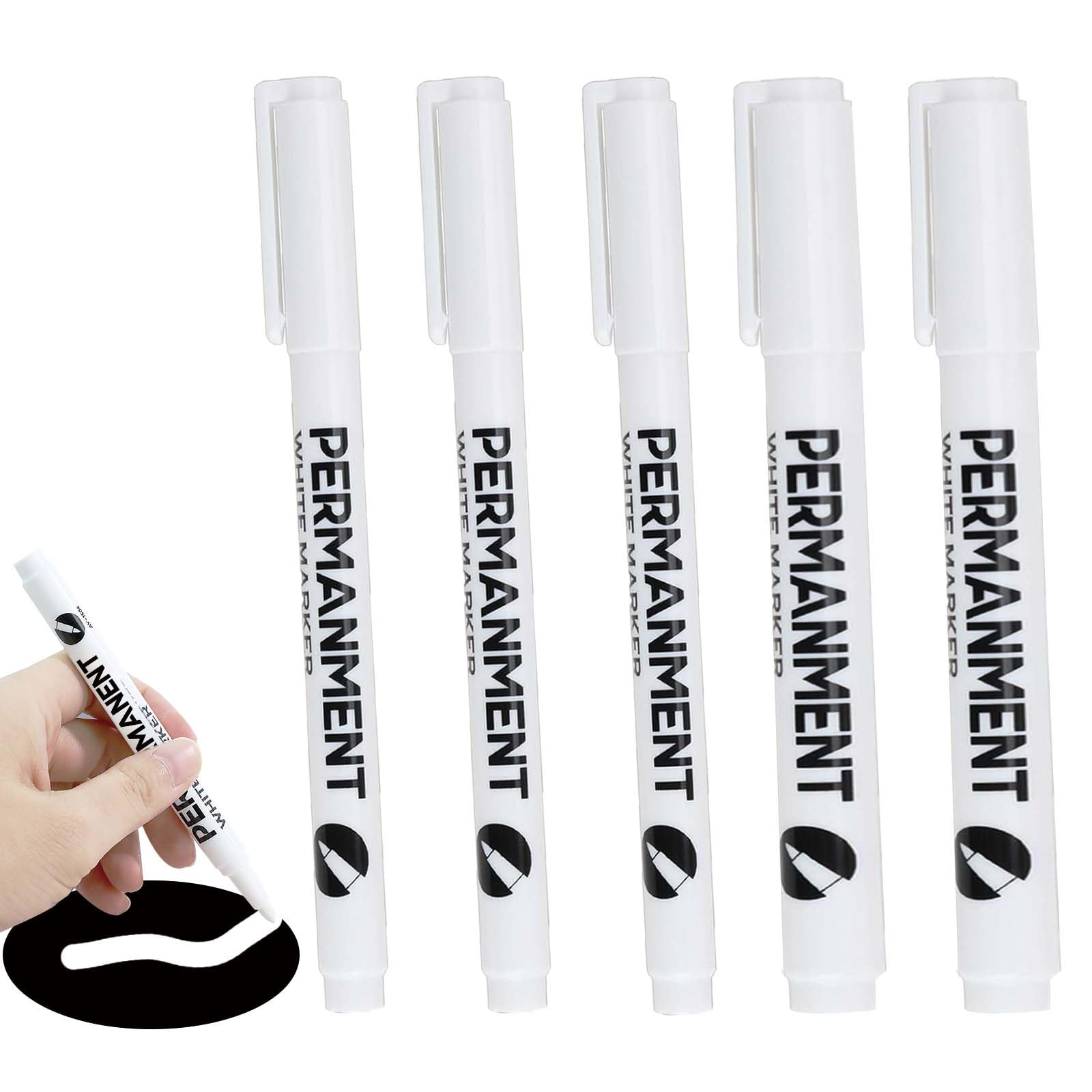 5 PCS Rotulador Blanco Resistentes al Agua y de Secado Rápido, 2 Piezas Rotulador Blanco Permanente Punta Fina 1MM y 3 Piezas Permanente Mediano 2MM, para Lona, neumáticos, Piedra