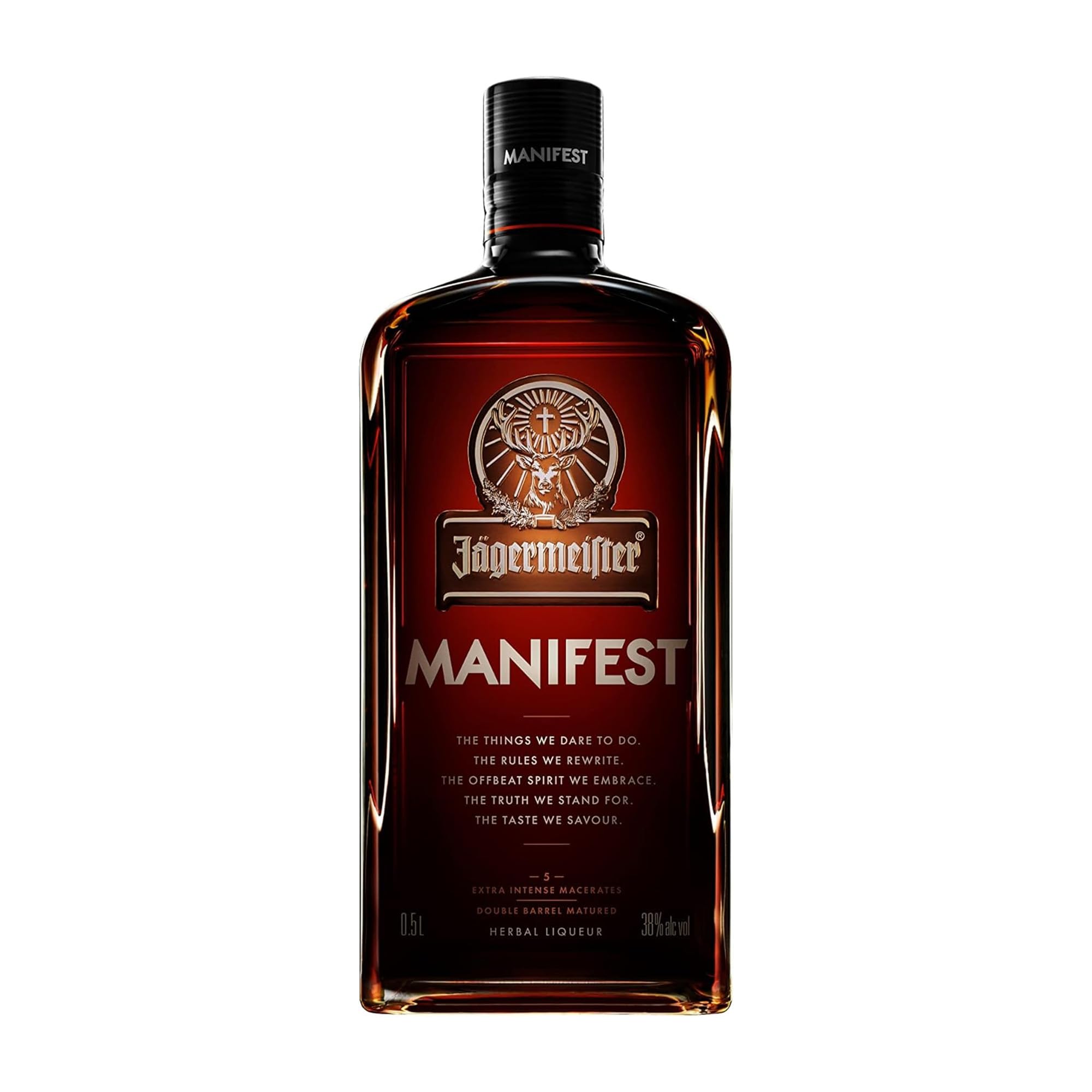JÄGERMEISTER - Manifest 500 ml, Licor de Hierbas Premium, con Ingredientes Botánicos, Notas de Vainilla, Cardamomo y Azafrán