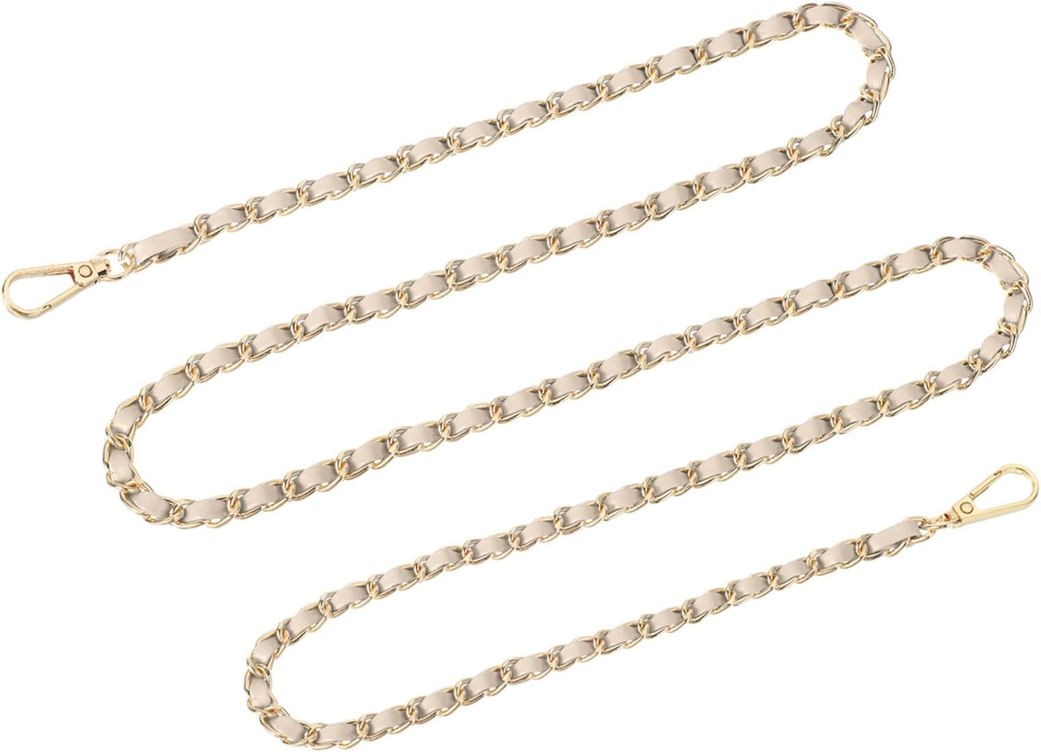 uxcell Purse Chain Strap, 55" Leather Iron Flat Chain Strap Handbag Chains Purse Straps for Shoulder Bags and Cross Body Bags Replacement Strap (Beige Strap + Gold Chain)