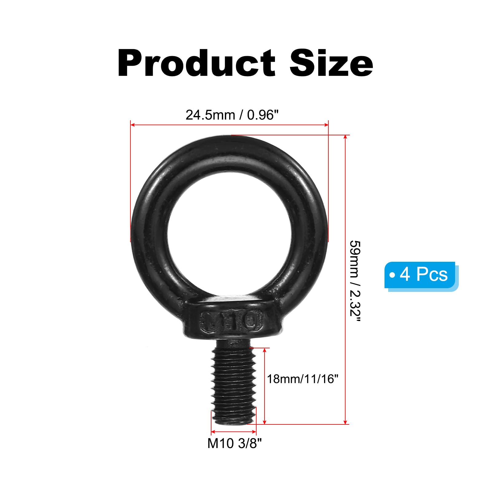 PATIKIL Lifting Eye Bolts M10 x 18mm - Image 2