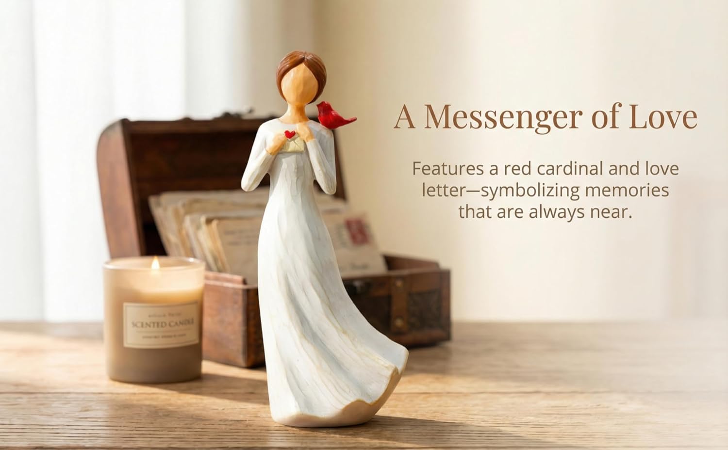 Hand-Painted Memorial Angel Figurine with Red Cardinal & Love Letter - 6.2 Inch Resin Statue for Sympathy, Bereavement, and Friendship - Thinking of You Home Decor Gift for Mom, Grandma, Women
