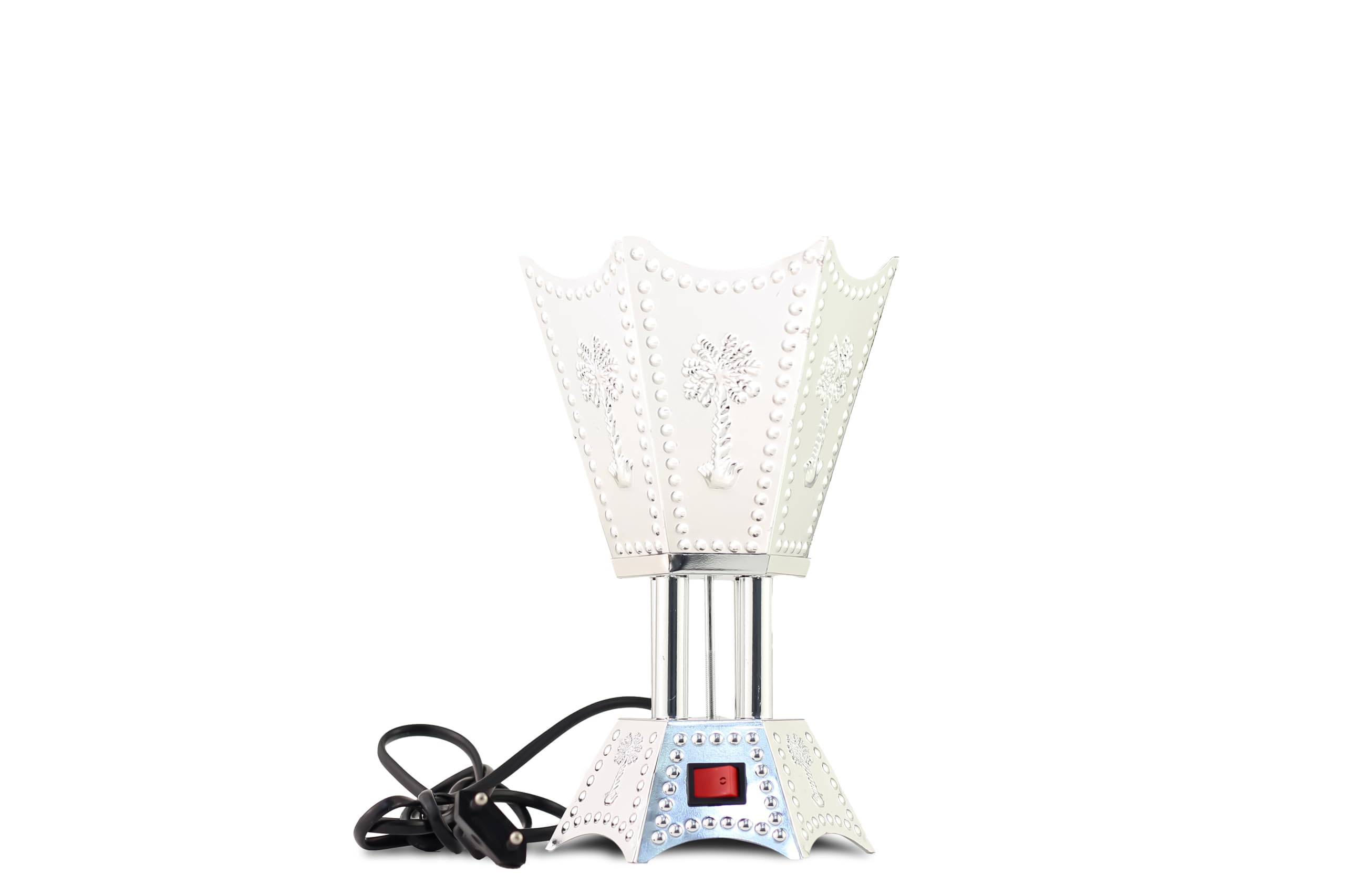 Arabian Electric Incense Burner Metal Vintage Arabic Burner - Middle Eastern Incense Holder, Electric Bakhoor Burner Suitable for Arabian Oud, Home & Hotel Decor (Silver)