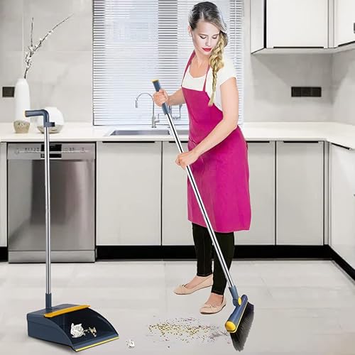 Miniatura 2 de Juego de escoba y recogedor para el hogar de mango largo con bandeja para polvo y escoba para interiores y exteriores juego de recogedor resistente