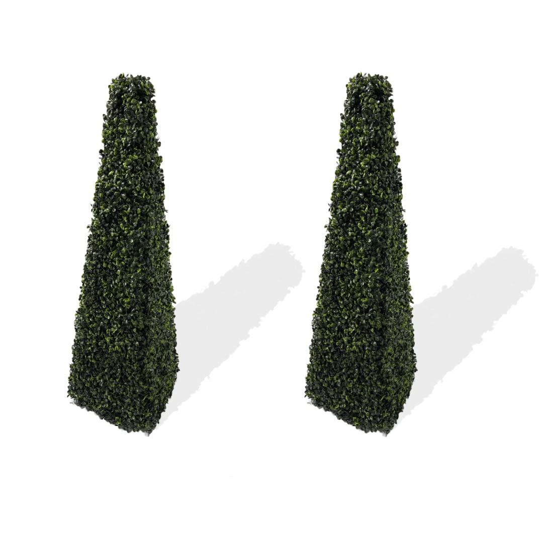 Best Artificial 3ft Pyramid Obelisk Boxwood Topiary Trees - UV Protected (2)