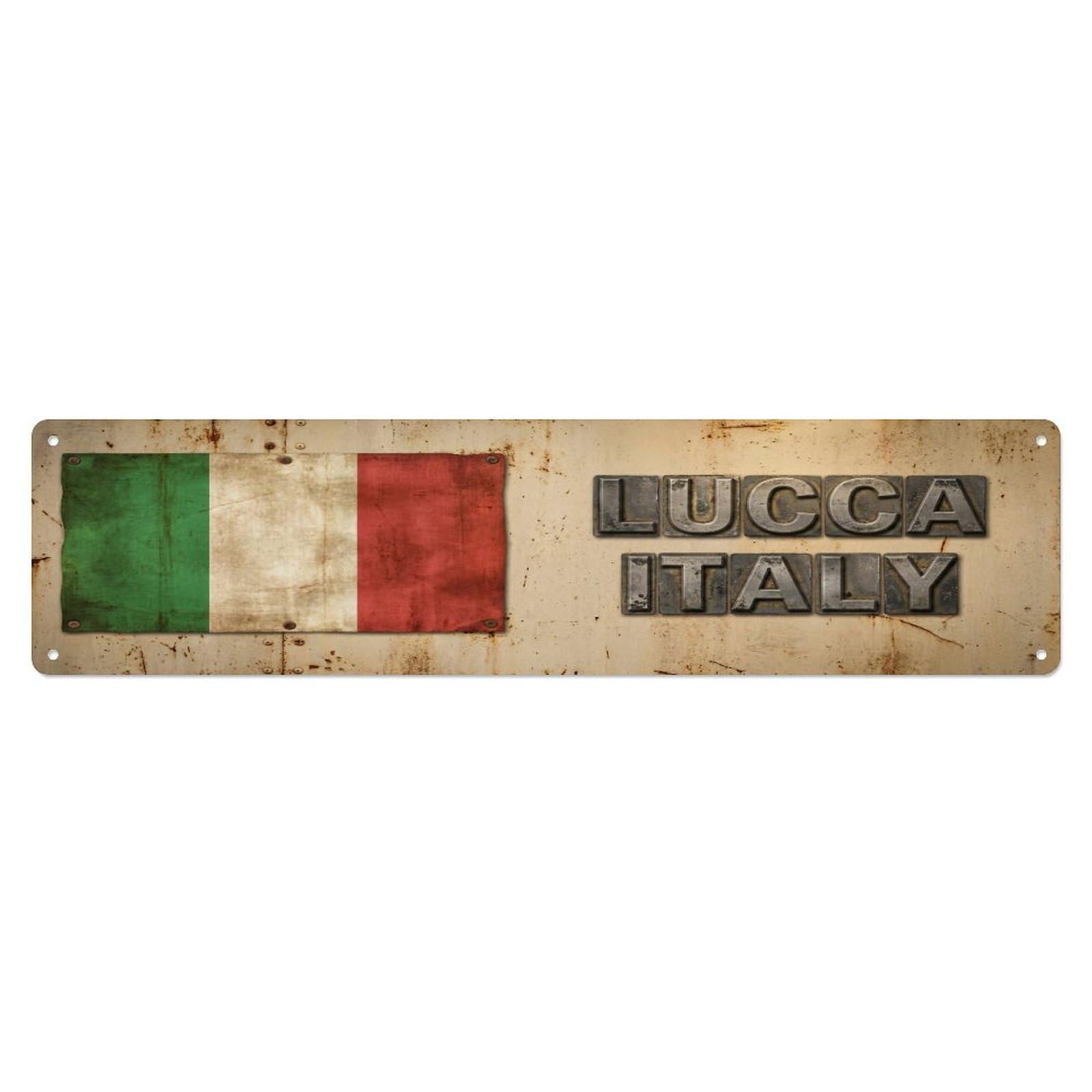 Metal Tin Sign Vintage Lucca Italy Flag Decor Rustic Travel