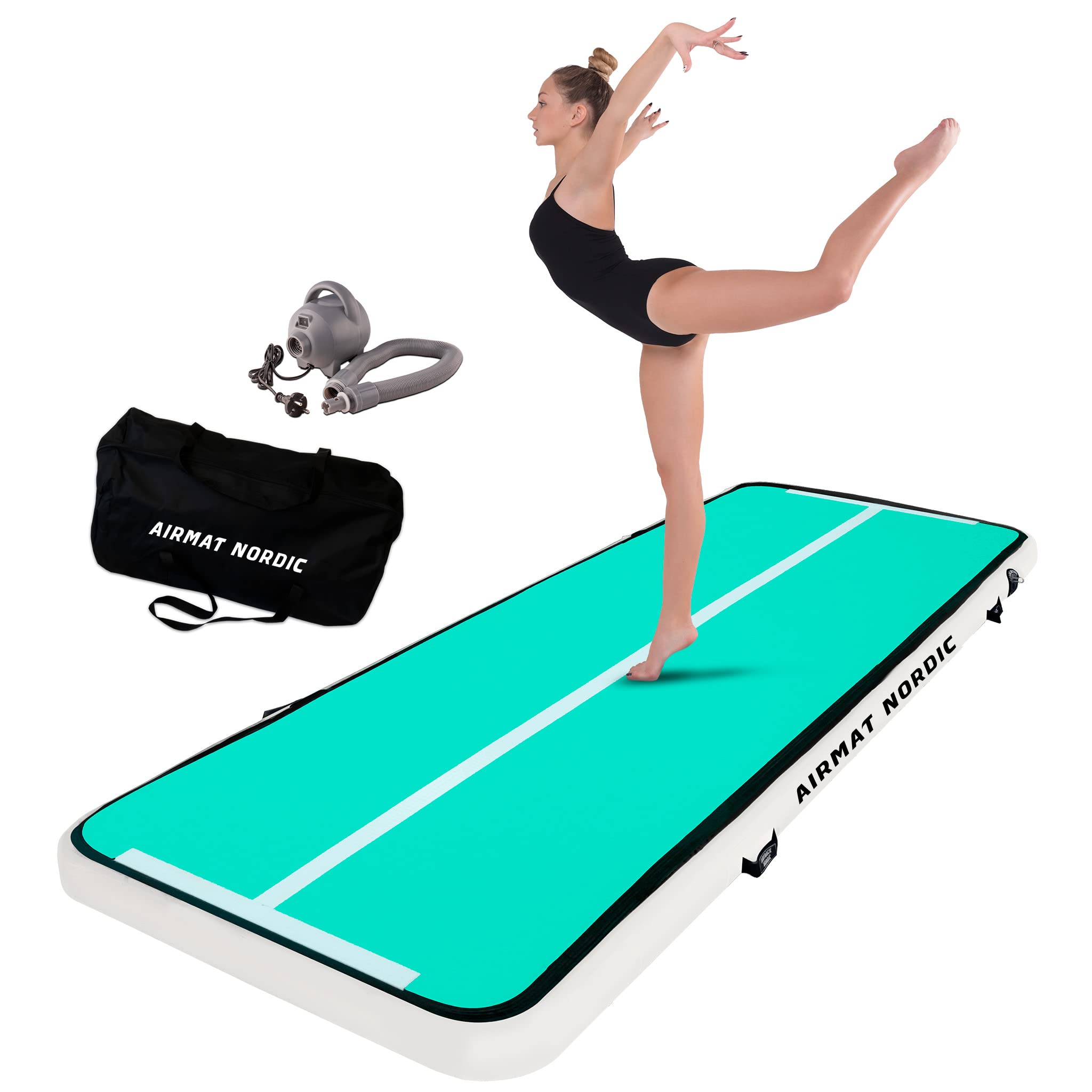 Home Special 10ft/13ft/16ft/20ft/26ft, Air Mat with Electric Air Pump, Inflatable Gymnastics Mat for Home, Best for Gymnastics, Cheerleading, Yoga - 3'3" Wide and 4" Thick, Tumbling Mat