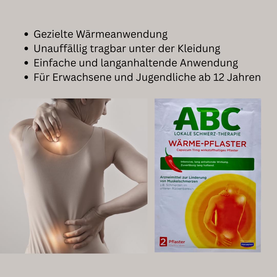 ABC Wärme-Pflaster Capsicum 3x 2 Stück I Wärmeanwendung mit Cayennepfeffer-Dickextrakt bei muskulären Verspannungen im Rückenbereich I bis zu 12 Stunden Wirkung | Spar-Set plus Pharma Perle give-away