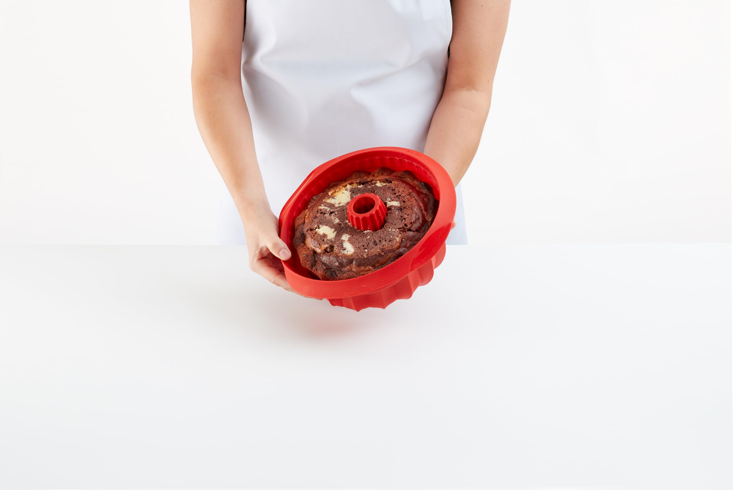 Lékué Molde repostería Savarín hondo, silicona platino Rojo, 22 cm