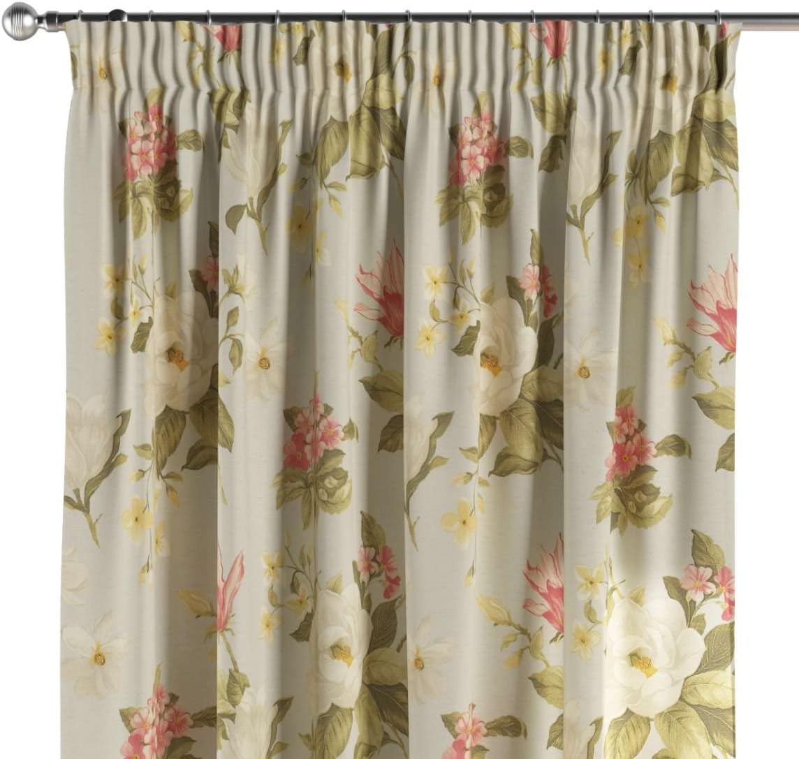 Dekoria Curtain on wrinkle tape 130x260 large flowers on blue background
