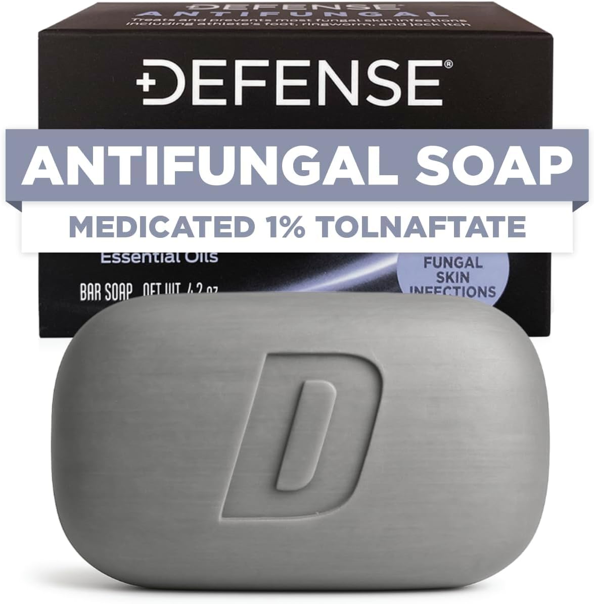 Defense Soap Antifungal Bar | Jock Itch, Ringworm, Athlete's Foot, Skin Fungus | Medicated Anti Fungal Treatment (One Bar, No Case)