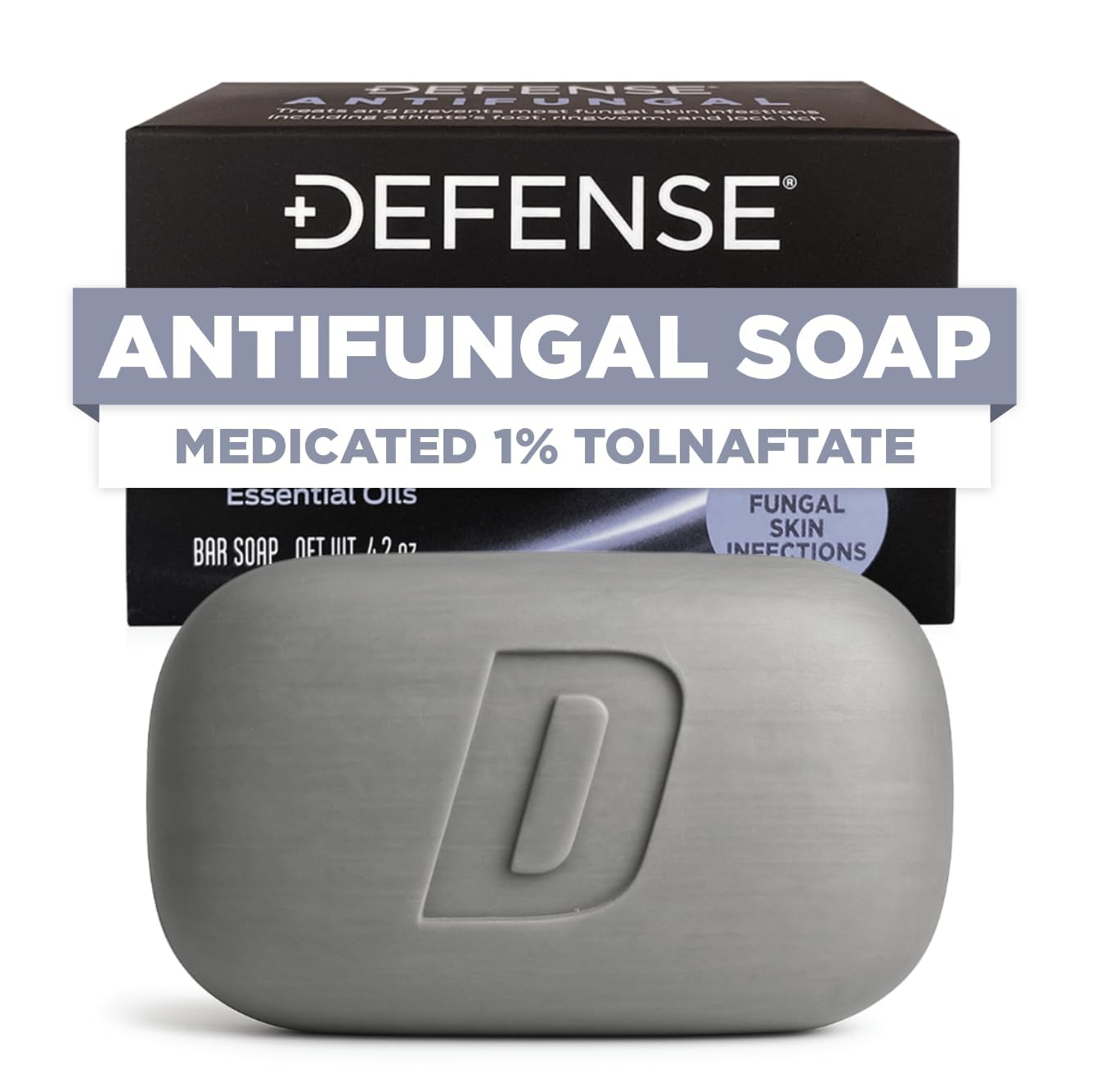 Defense Antifungal Bar Soap | Jock Itch, Ringworm, Athlete's Foot, Skin Fungus | Medicated Anti Fungal Treatment (One Bar, No Case)