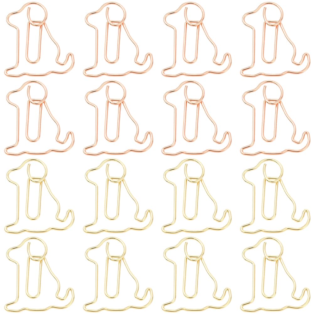 SOFPLATE 1 Box 40Pcs Dog Paperclips Cute Metal Paper Clips Gold Rosegold Mini Small Decorative Animal Journal Bookmarks Clip Paper Clamps for Home Office Desk Accessories Document File Organization