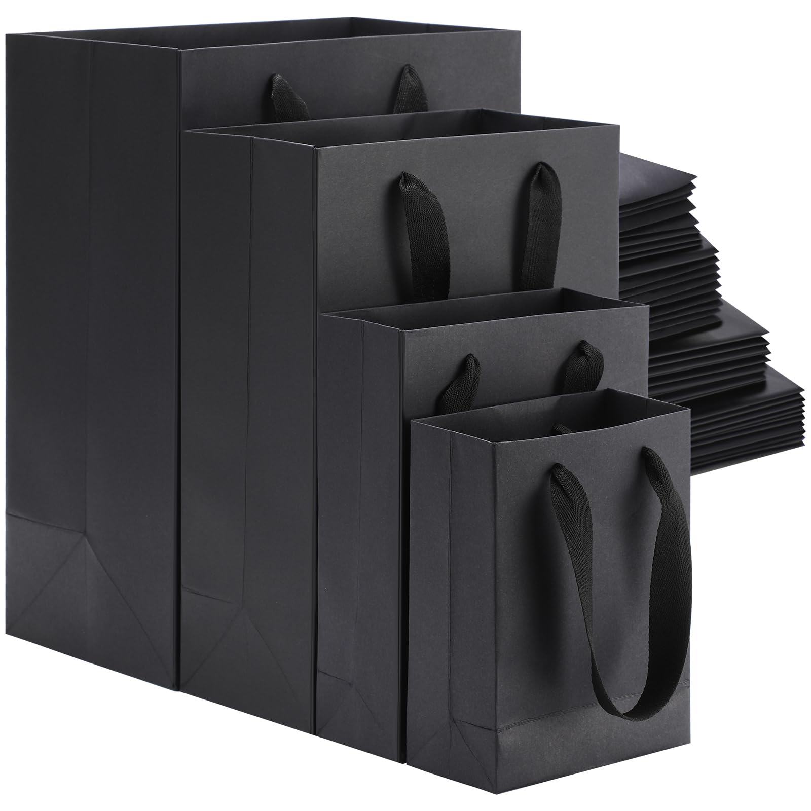 40 Pack Kraft Gift Bags Handled Paper Bags 4 Sizes Goodie Bags with Handles Gift Wrap Bags Dessert Bags Shopping Bags Merchandise Bags for Business, Boutique, Party Favors (Black, Vertical)