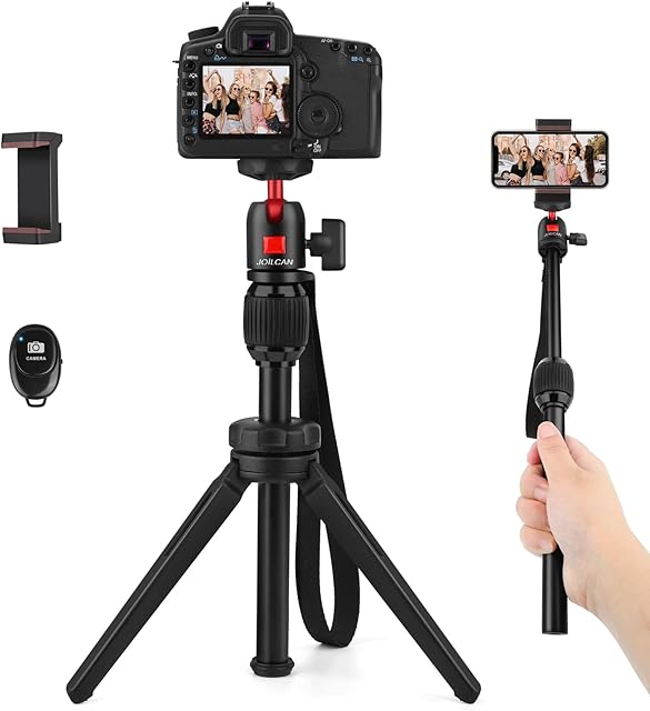JOILCAN Mini Tripod, Aluminium Portable Desktop Tripod Stand with 360 Degree Ball Head, 1/4 Screw Tabletop Tripod with Selfie Stick for Webcam, Projectors, Compact Camera, Load up to 3 kilograms