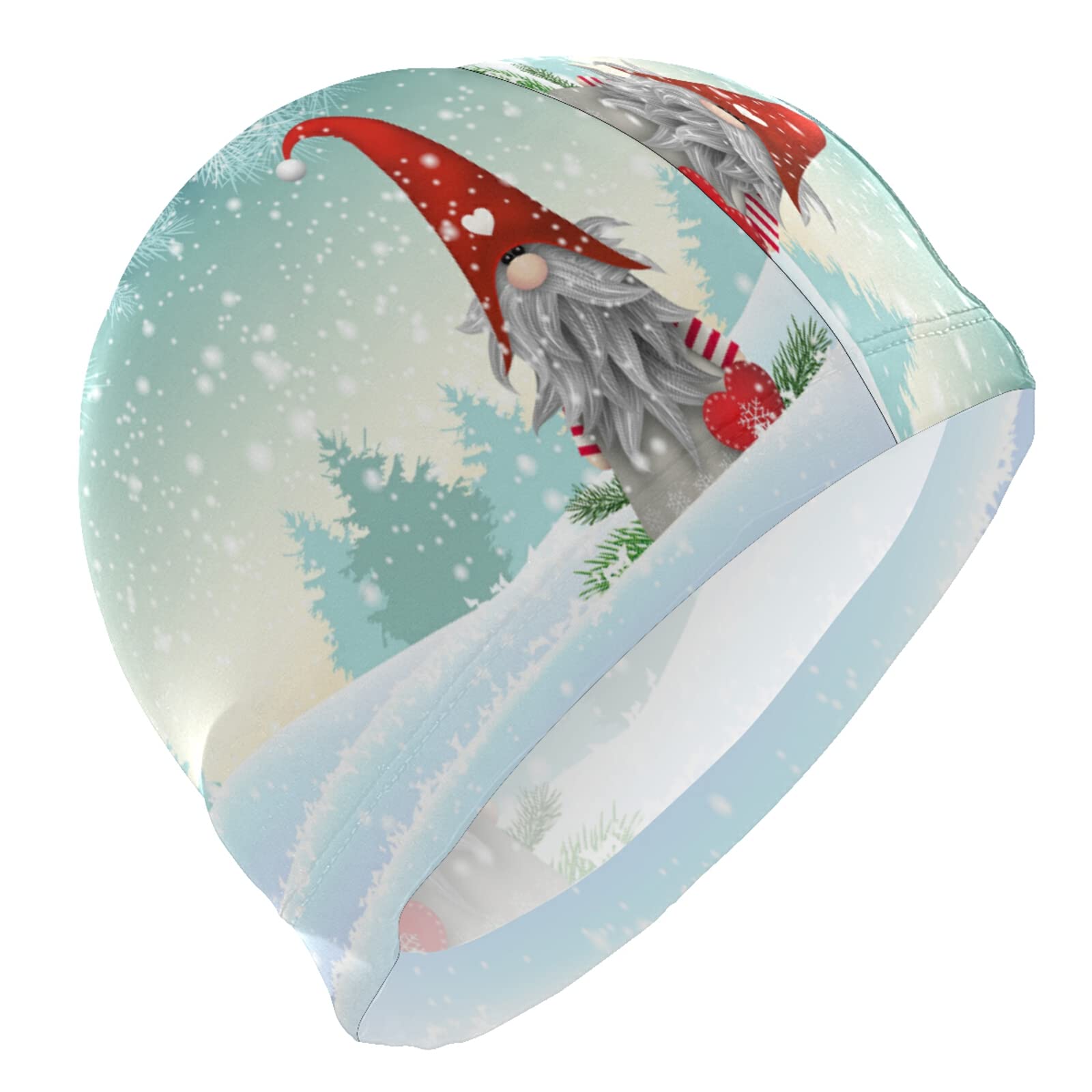 Dallonan Swimming Cap Christmas Gnome Winter Snow Adult Swim Cap Polyester