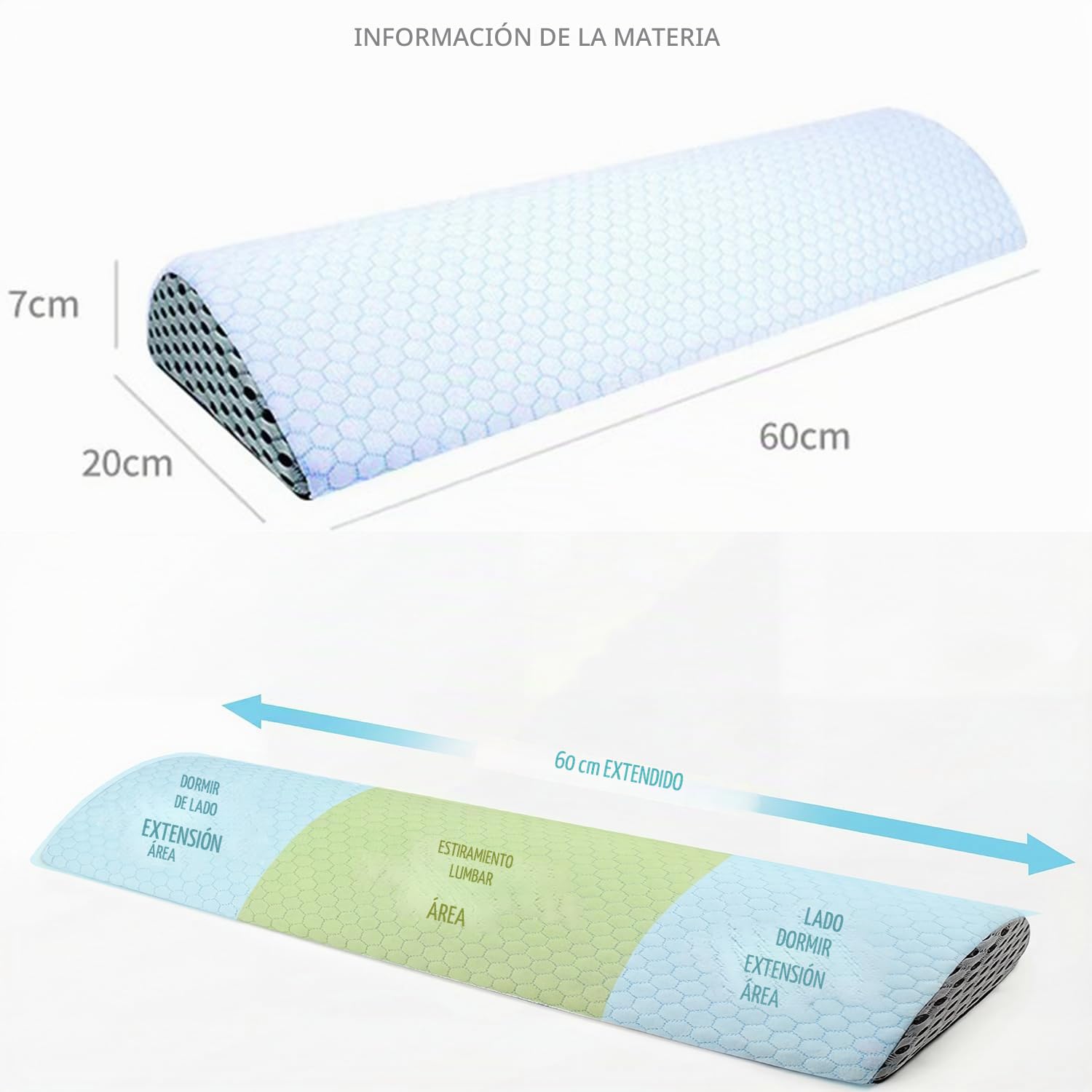 Almohada piernas Dormir,Almohada para Piernas,Cojín para Dormir de Lado,Cojín ergonómico Fabricado con Espuma viscoelástica con Memoria, Transpirable y Lavable a máquina. (Blanco Azul 1)