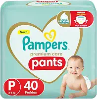 Fralda Pampers Premium Care Pants Tamanho P, Fácil de Vestir, 40 Unidades