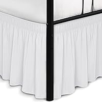Biscaynebay Queen Bed Skirt 15" Drop White Wrap Around Split Corners Adjustable Elastic Easy Fit Dust Ruffle