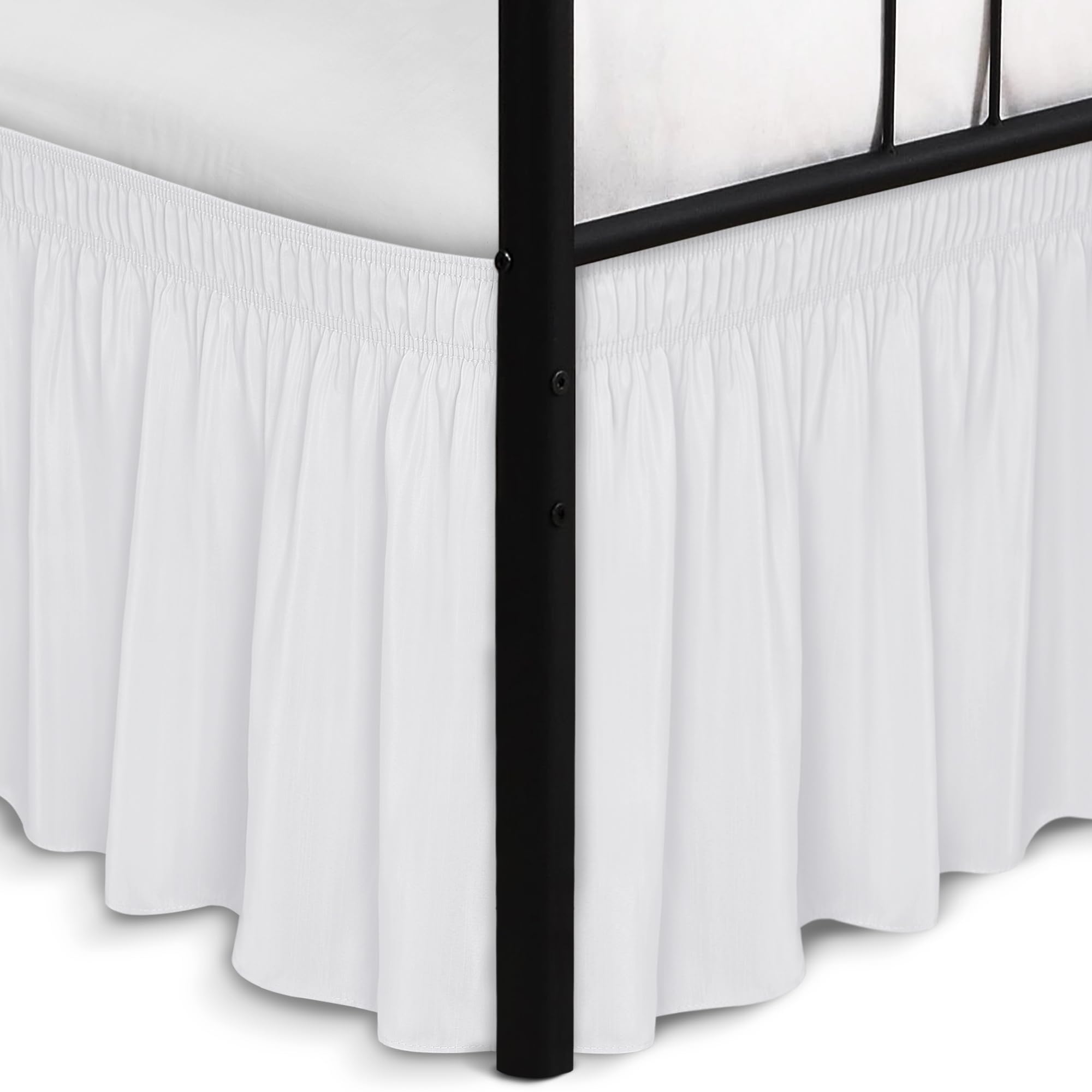 Biscaynebay Wrap Around Bed Skirts with Split Corners for Queen Beds 15" Drop, White Elastic Dust Ruffles Easy Fit Wrinkle & Fade Resistant Silky Luxurious Fabric Solid Machine Washable-image-23