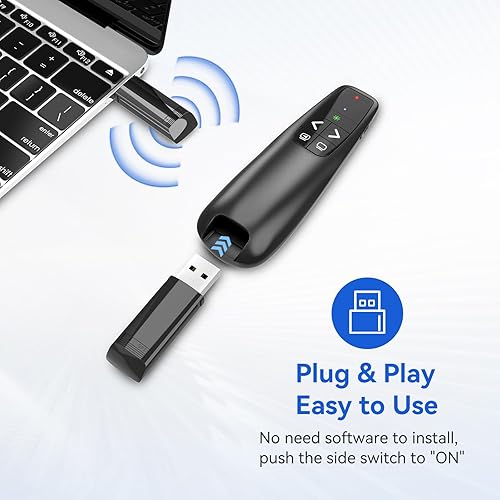 Miniatura 4 de Clicker de presentación inalámbrica con luz verde para presentaciones de PowerPoint, Plug & Play USB Dongle Control de largo alcance Slide Advancer
