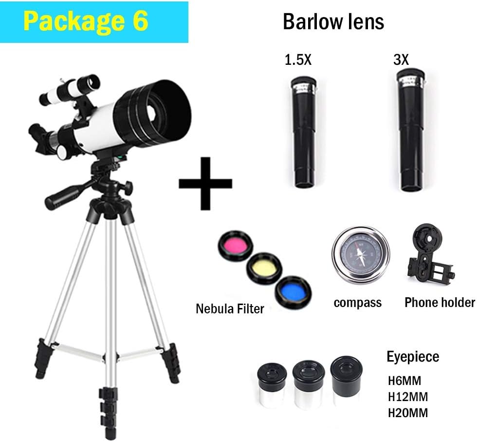 YXCKG Astronomical Telescope, 70MM Caliber Reflection Telescope, 15X-50X High Magnification Telescope Portable Travel Telescope for Astronomy Beginners, Best Astronomy Gift (Size : Package 6)